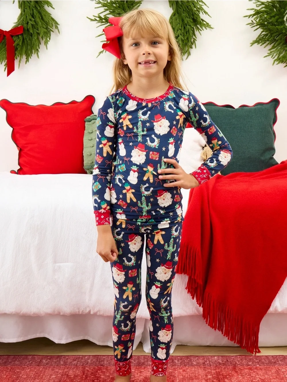 Ruggedbutts Softsnooze Santa Giddy Up Holiday Cowboy Print Pajama Set 7 8